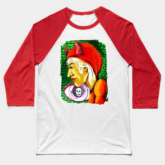 Skinny Blonde Devil Baseball T-Shirt by Temple of Being